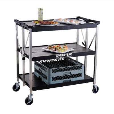 China Stainless Steel Panel 201+PP Heavybao Heavy Duty Capacity Knock-Down Lightweight Plastic Food Folding 4 Tier Carts Carts For Storage In Hotel And Restaurant for sale