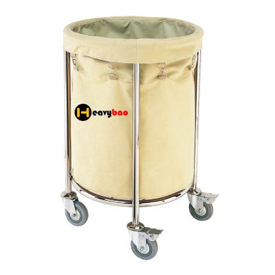 China Hotel Heavybao Hospitality Industry Supplies Round Stainless Steel Flat-Pack Laundry Trolley Fully Welding With Oxford Cloth Bags for sale