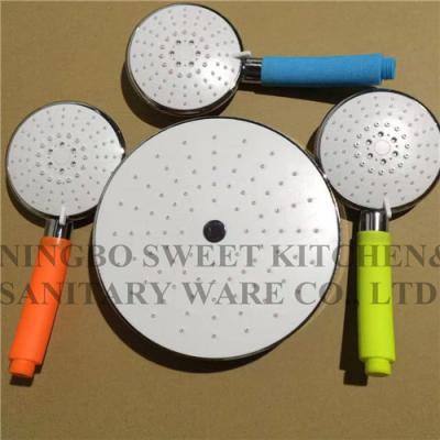 China chrome plating shower head hand shower set round overhead shower rain shower ABS self-cleaning colorful handle for sale