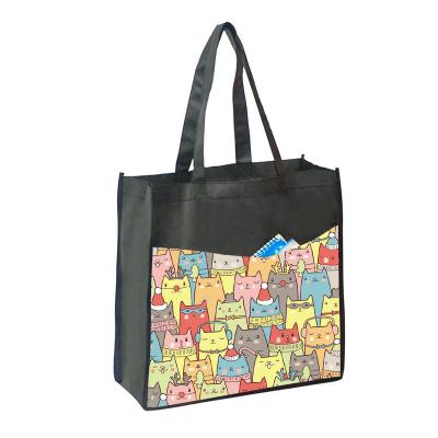 China Custom Logo Folding Biodegradable Cute Black Laminated Non Woven Tote Bag for sale