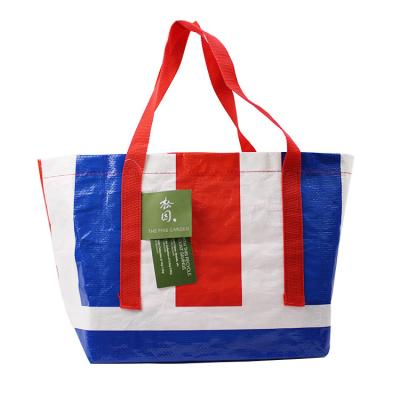 China Large Capacity Handled Reusable Waterproof Logo Printed PP Woven Tote Laminated Woven Storage Packaging Shopping Bag for sale