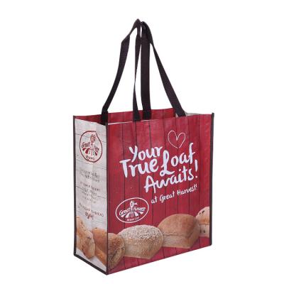 China Handled Promotion Recyclable Eco Advertising Laminated PP Woven Sack Custom for sale