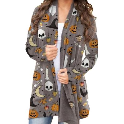 China Autumn Winter Pumpkin Printing Women Anti-wrinkle Long Sleeve V-Neck Sweaters Halloween Cardigan For Ladies for sale