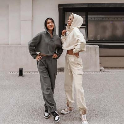 China Fashionable anti-pilling spring hoodie sets / autumn hoodie with pants with pocket for women for sale