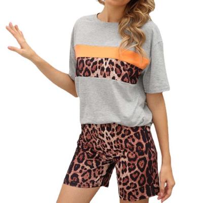 China 2021 Women Sleepwear Breathable Leopard Printed Fashion Casual Peeling Two Piece Set Pajamas For Women for sale