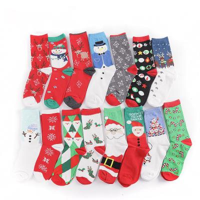 China Women Antibacterial Happy Christmas Crew Socks Snow Fuzzy Tree Snowflake Elk Cotton Tube Crew Socks Funny Santa Claus for sale