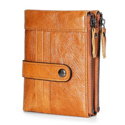 China Hot Selling RFID Shorts Double Zipper Retro Genuine Leather Style Men's Wallet RFID Wallet for sale