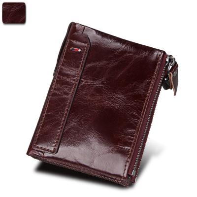 China RFID Lash Brushed Leather Men's Short Wallet RFID Short Men's Wallet Double Zipper Coin Purse for sale