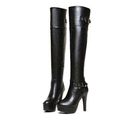 China Custom Made Breathable Feminine Shed Black Knee High Fashion Stain Comfort Women Leather Boots for sale