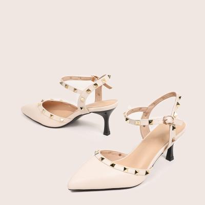 China Breathable summer in the ankle high-heeled sandals Baotou female fine rivet with treble in sandals for sale