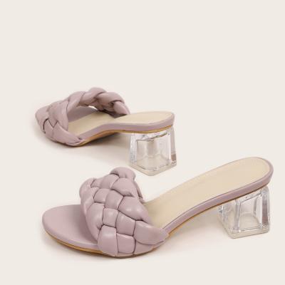 China Fashion trend A word with sandals women 2021 fashion crystal shoes in thick with cool summer slippers for sale