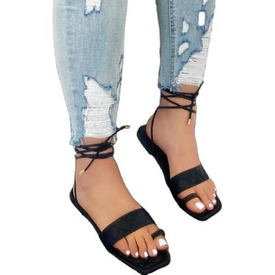 China New lightweight customizable wear-resistant comfortable open foot bandage ladies fashion flat sandals for sale