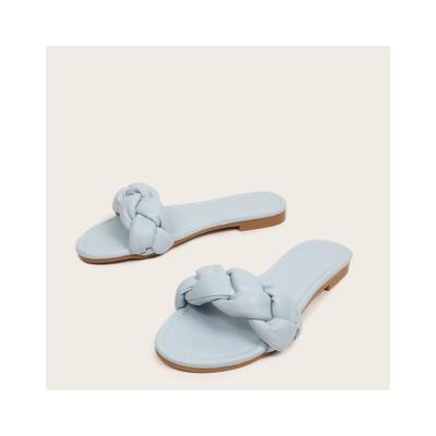 China Fashion Trend Manufacturer Wholesale Leather Outdoor Slippers Korea Style Solid Flat Slides Sandals For Female for sale