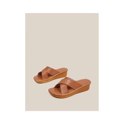 China New Product Leather Good Price Good Price Brown Women Casual Orthopedic Non-slip Sandals Wedges 6A-4 for sale