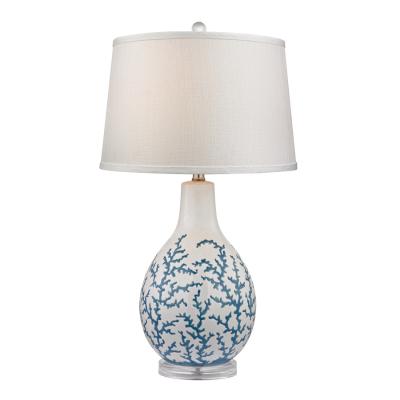 China Pale Blue Coral Pattern And Modern Best Price Stylish White Ceramic Table Lamp With Acrylic Base for sale