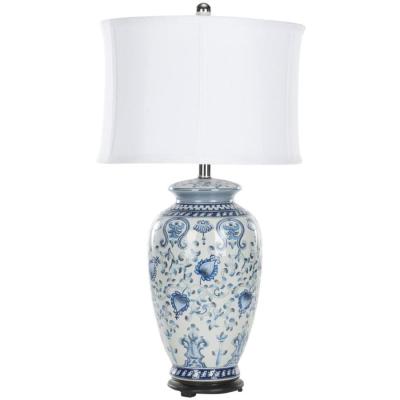 China Chinese Style Factory Blue And White Modern Ceramic Rotary Socket Table Lamp For Living Room Bedside for sale