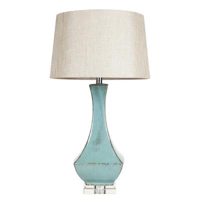 China Modern Manufacturer Reactive Glaze Turquoise Ceramic Table Lamp With Linen Shade for sale