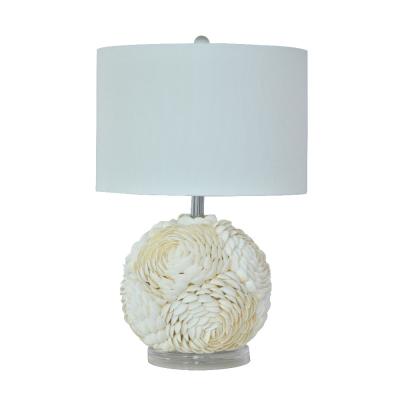 China Small Modern MOQ Supplier Capiz Style Hand Painted Resin White Sea Shell Table Lamp For Home Decor for sale