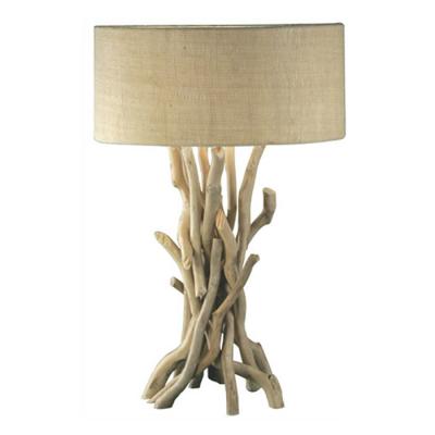 China Modern Industrial American Modern Driftwood Home Nautical Bedside Decorative Hand Crafted Wood Table Lamp With Jute Shade for sale