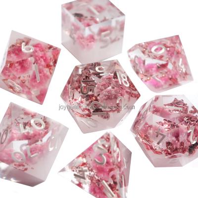 China Polyhedral Dice Set 7pcs Liquid Heart Dnd Dice Flower Series Sets 5 7pcs Dungeons And Dragons Dice With Pocket Free Role Playing Games Bag for sale