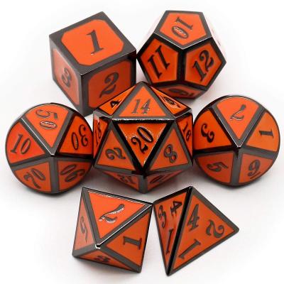 China Durable DND Metal Dice Set Black Orange Gift Dice Bag Leather Dungeons and Pathfinder RPG Halloween Dragons Cut Out Evil Pumpkin for sale