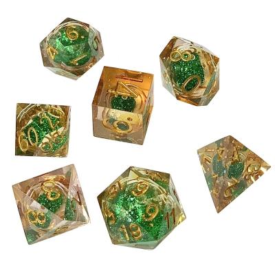 China Polyhedral Dies Set Filled 7pcs Liquid Core Heart Die Cut Polyhedral Sharp Dies Dungeons And Dragons Liquid Core Resin Die Cuts For Role Playing Games for sale