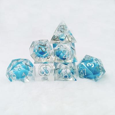 China Durable Resin Liquid Core Blue Flower Polyhedral Cutting Dies Dungeons and Dragons Liquid Core Resin Die Cuts for Role Playing Games for sale