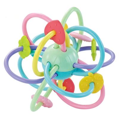 China 100% Food Grade Silicone Food Grade Chew Smooth Flexible Silicone Teether Ball Tubes And Baby Rattle Toy for sale