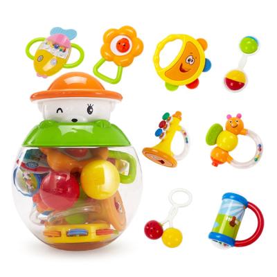 China Wholesalers 8pcs Baby Hand Gift Plastic Toys Eco-Friendly Newborn Infant Musical Bells Rattles Organic Set for sale