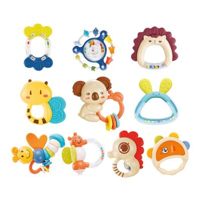 China Non-Toxic Newborn Educational Soft Silicone Teething Teething Infant Gift Set Sensory Toy Rattle Baby for sale