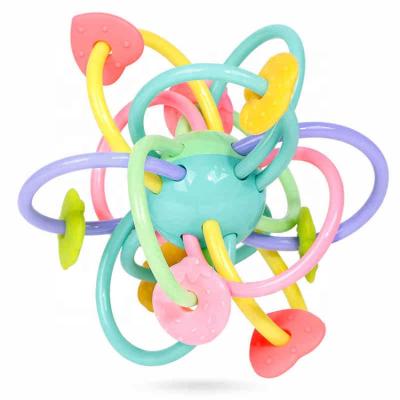 China 100% Soft Food Grade Silicone Baby Grip Ball Plastic Rubber Teether Hand Teether Clink Sensory Toys for sale