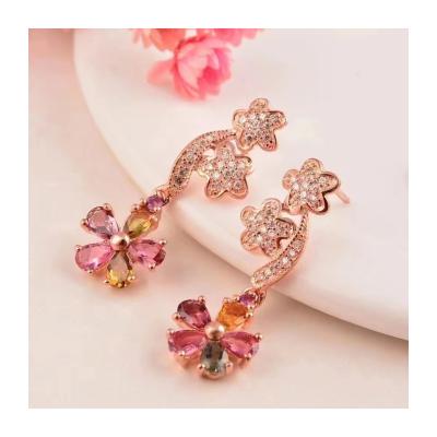 China Fashionable and versatile Clover Tourmaline Earrings CLASSIC natural fire color is excellent and necessary for women. for sale