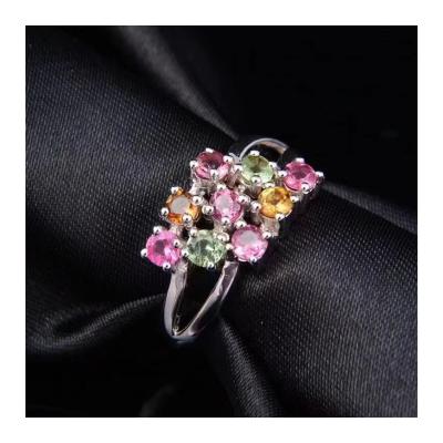 China 18K Gold Gem Wedding Silver Plated Gem Party 925 Ring Colorful Women Eternal Fashionable Design Classic Tourmaline 'S Gift for sale