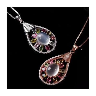 China High Quality Jewelry Set Hot Selling Natural Moonstone Mosaic Tourmaline Pendant 925 Silver Plated 18K Gold, New Style for sale