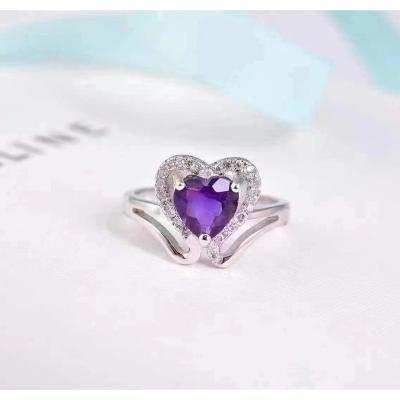 China CLASSIC Brazilian Natural Amethyst Ring 925 Silver Plated White Gold 18K White Gold is fashionable and versatile. for sale