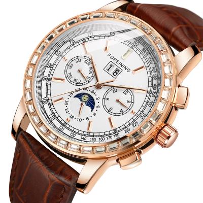 China Power Reserve Forsining Factory China Manufacturer Fashion Date Moon Phase Male Wristwatch Custom Mechanical Automatic Mens Watches for sale