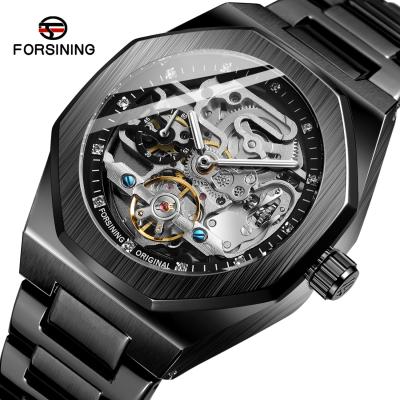 China OEM Forsining Black Men Gold Power Reserve China Factory Automatic Mechanical Skeleton Tourbillon For Wrist Watch Relojes Hombre for sale