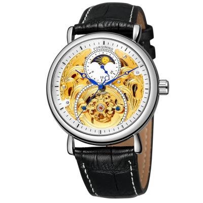 China Forsining China Watch Factory Private Label Watch MoonPhase Leather Luxury Hot Selling Automatic Men Mechanical Wristwatches for sale