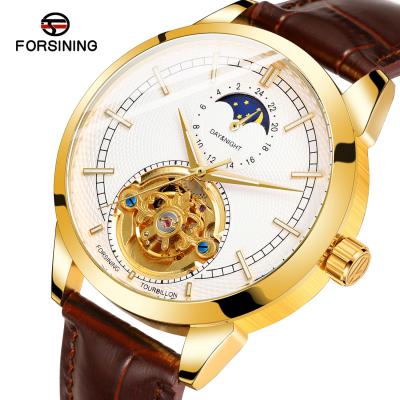 China Blue Brand New Original Men's Luxury Custom Skeleton Male Moonphase Design Moon Phase FORSINING Movement Automatic Mechanical Watches for sale