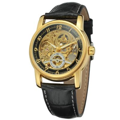 China Power Reserve Forsining Gold Arabic Numerals Dial Custom Watch 40mm Friendship Skeleton Genuine Leather Mechanical Automatic Watches For Men for sale