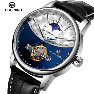 China Forsining Fashion Moon Phase reloj 2021 Genuine Leather Strap Block Support Tangan Mens Wrist Watch Customized Male Automatic Watch for sale