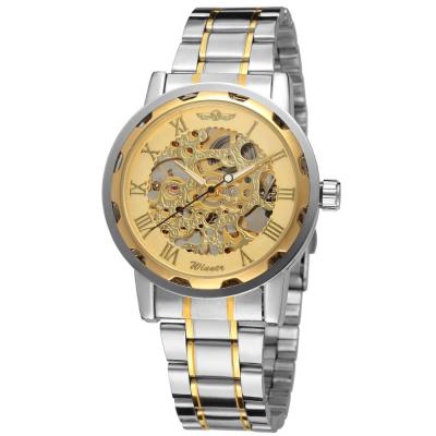 China Power Reserve T Winner Fashion Male Branded Custom Watches Two Tone Color Hot Sell Skeleton Hand Stainless Steel Mechanical Wind Men's Watch for sale