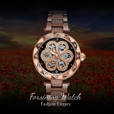 China Guangzhou FORSINING Luxury Power Reserve Women Luxury Skeleton Automatic Custom Ladies Watches From Factory for sale