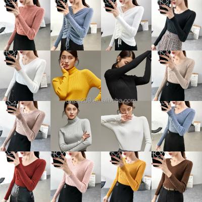 China New Anti-wrinkle Women's Stretch Sweater Korean Solid Color Long Bottom Sleeve Knitted Stretch Sweater for sale