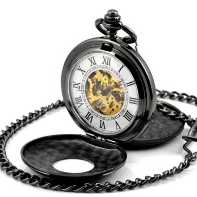 China Humter Double Gunmetal Pocket Watch Full Pocket Mechanical Antique Collar Humter Watch Black For Engrave Guangzhou Factory for sale