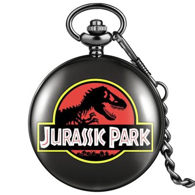 China Croods Pocket Watches Jurassic Park Dinosaur Laser Engrave Pure Shiny Smooth Surface Quartz Alloy Case Vintage Color Custom Pocket Watch With Chain for sale