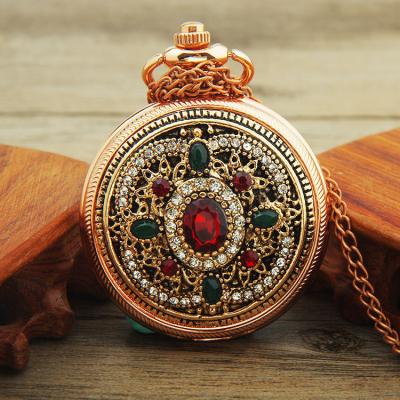 China Quartz Pocket Watch Customized Stone Jewely Vintage Unique Design Luxury Handmade Diamond Pocket Watches Brazil Quartz Watch For Women Reloj Mujer for sale