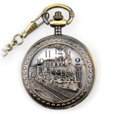 China Hollow Ring Skull Albea Plated Brass Train Watch Men's Pocket Watch Case Chain Finger Watch for sale