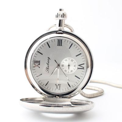 China Watches costumize Antiguo automatic skeleton luminous mechanical chain pocket watch silver brass copper case with real sub dial for sale