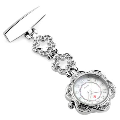 China Breast Watch for Nurse Customized Logo Nurse Watches Stainless Steel Flower Pocket Watches Nursing Watch with Diamond for sale